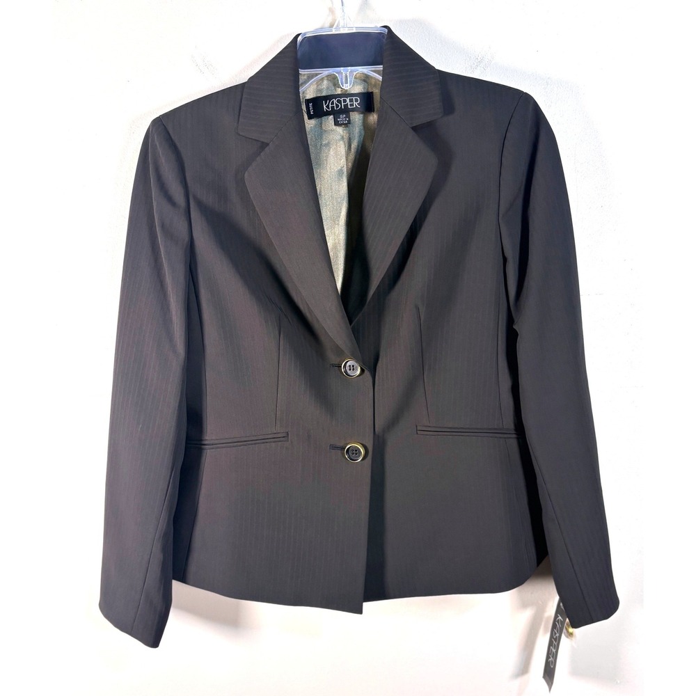 Kasper Petite Pinstripe Blazer Jacket Black Gray 2 Button Office Professional 6P